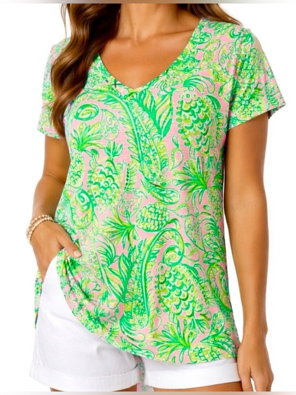 Lilly Pulitzer Etta V Neck top Mandevilla Baby Fins and Flippers resort vacay XL